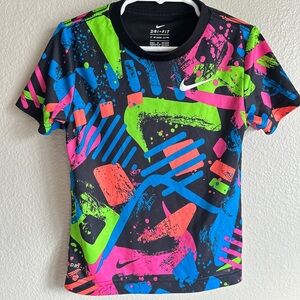 Nike dri-fit size 4T toddler kid’s short sleeve shirt with neon design